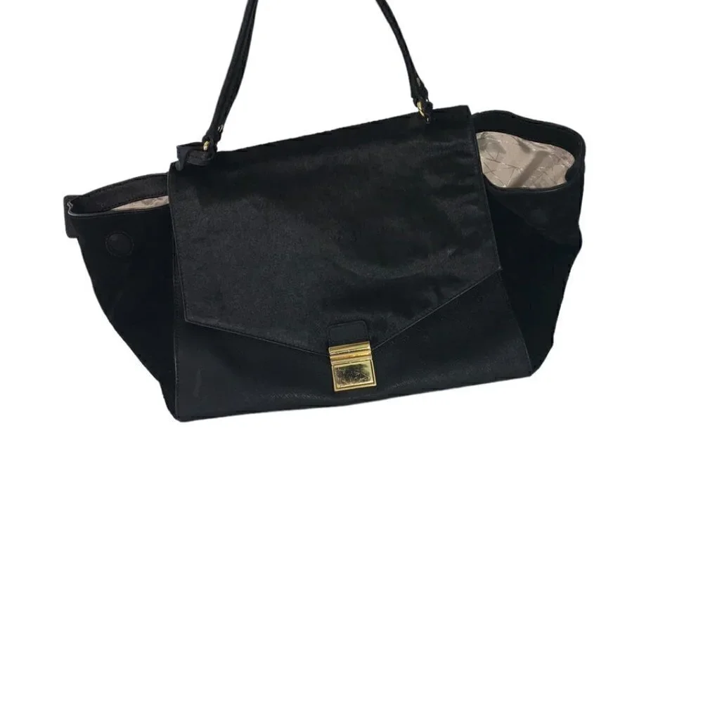 Badgley MISCHKA Black Leather/Calf hair Top Handle Satchel Handbag